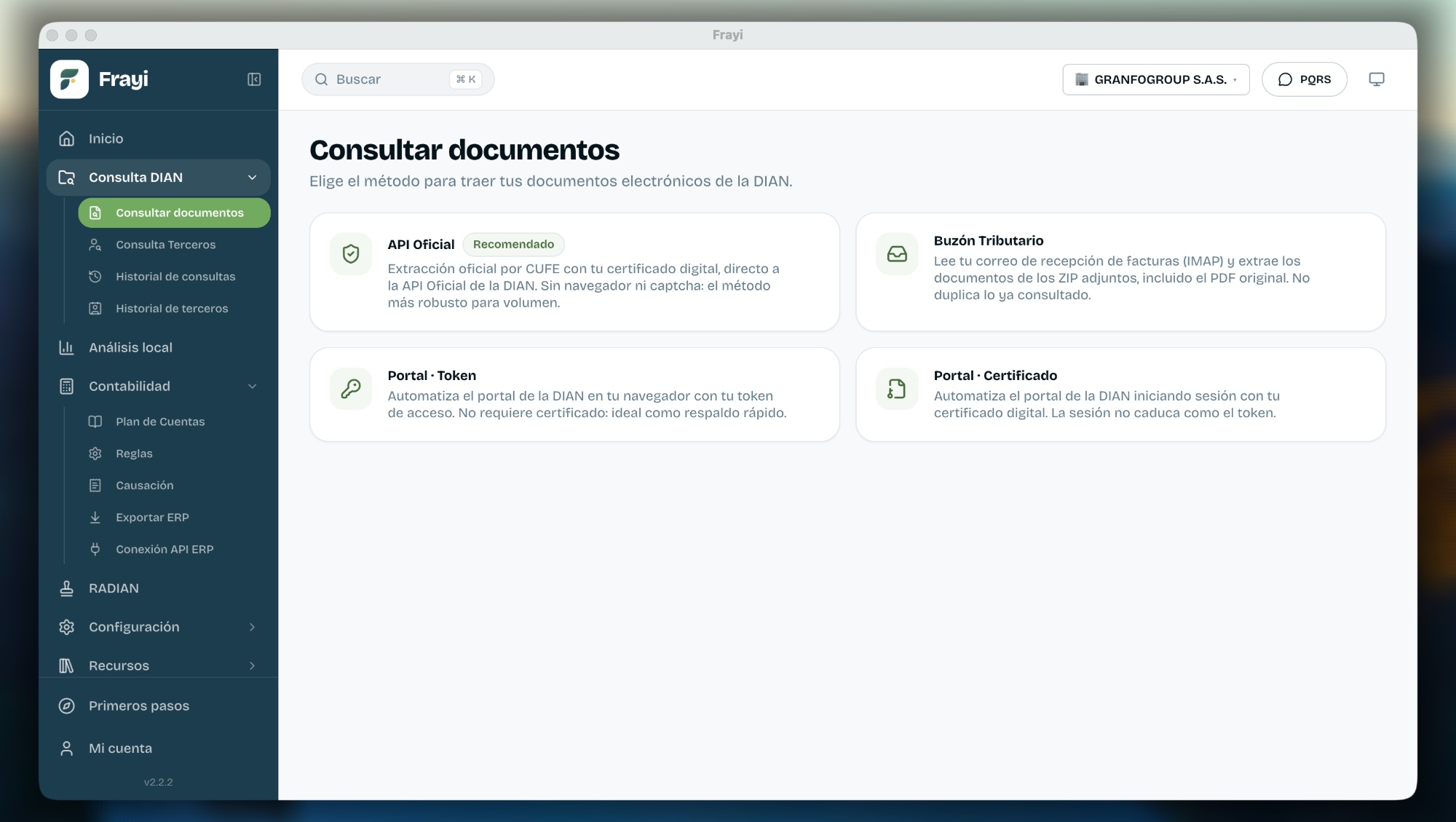 Imagen Frayi Doc-e opciones de consulta de documentos electrónicos API oficial, Buzón tributario, Portal token y portal con certificado